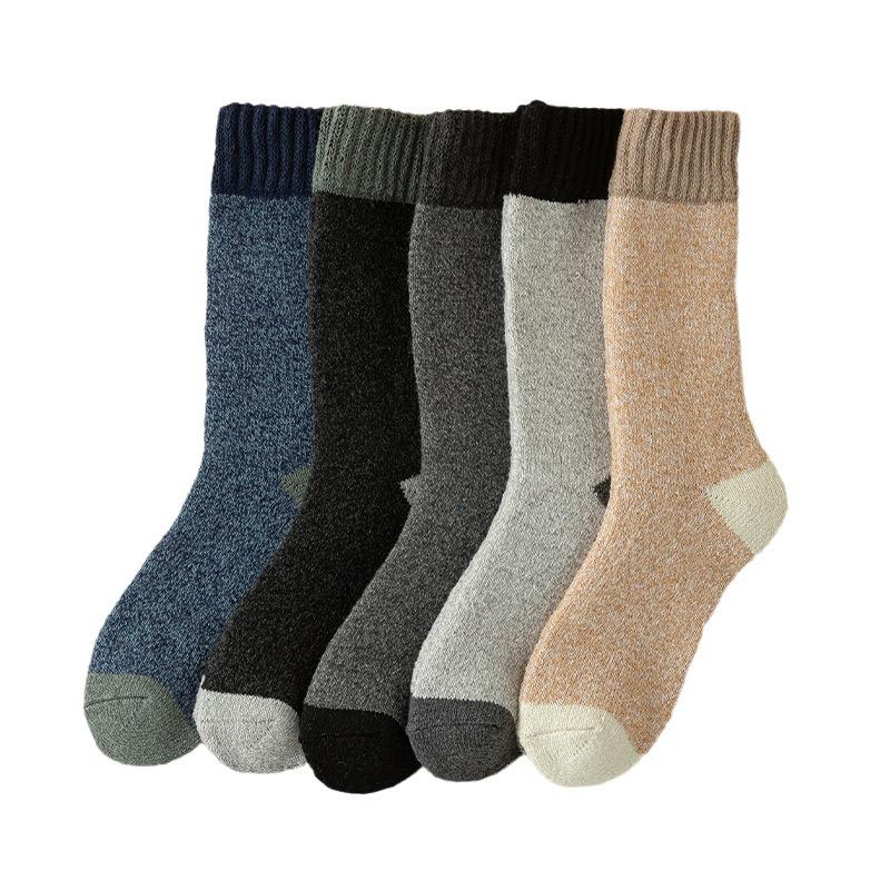 3 Pairs of Men's Autumn and Winter Wool Ring Thick Warm Matching Color Extended Stockings