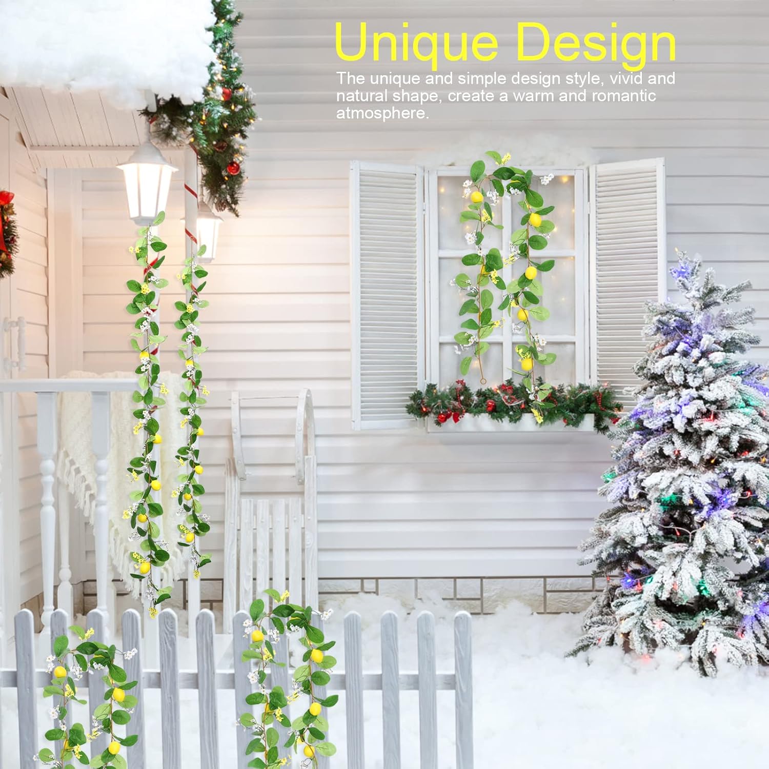 

MANMAOHE 5.6 Ft Artificial Lemon Garland Faux Fruit Garland with Lemons Flowers and Green Leaves Fake Greenery Garland Spring Summer Front Door