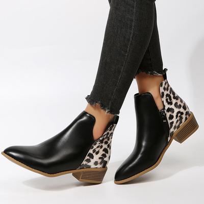 Leopard Winter Sexy Women Ankle Boots Autumn PU Female Short Zip Chelsea Boots Retro Round Toe Square Heel Size 36-43