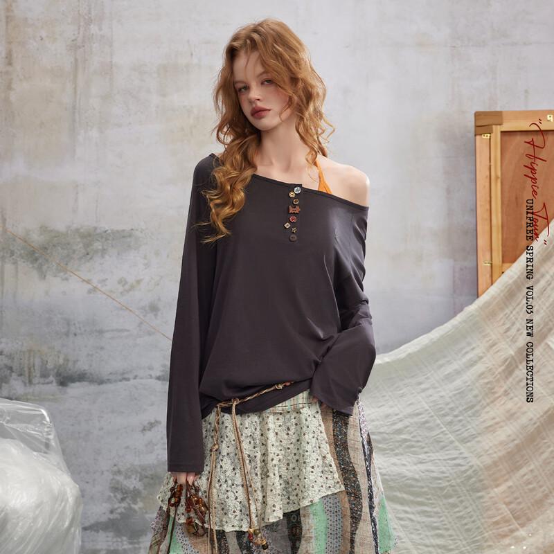 UNIFREE 2026 Spring Off-Shoulder Loose T-Shirt XL