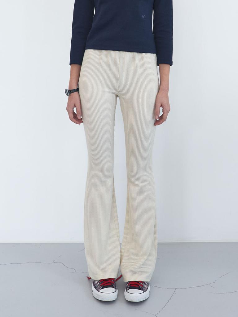 ENZO BLUES Wave Slim Elastic Bootcut Pants (Cream)