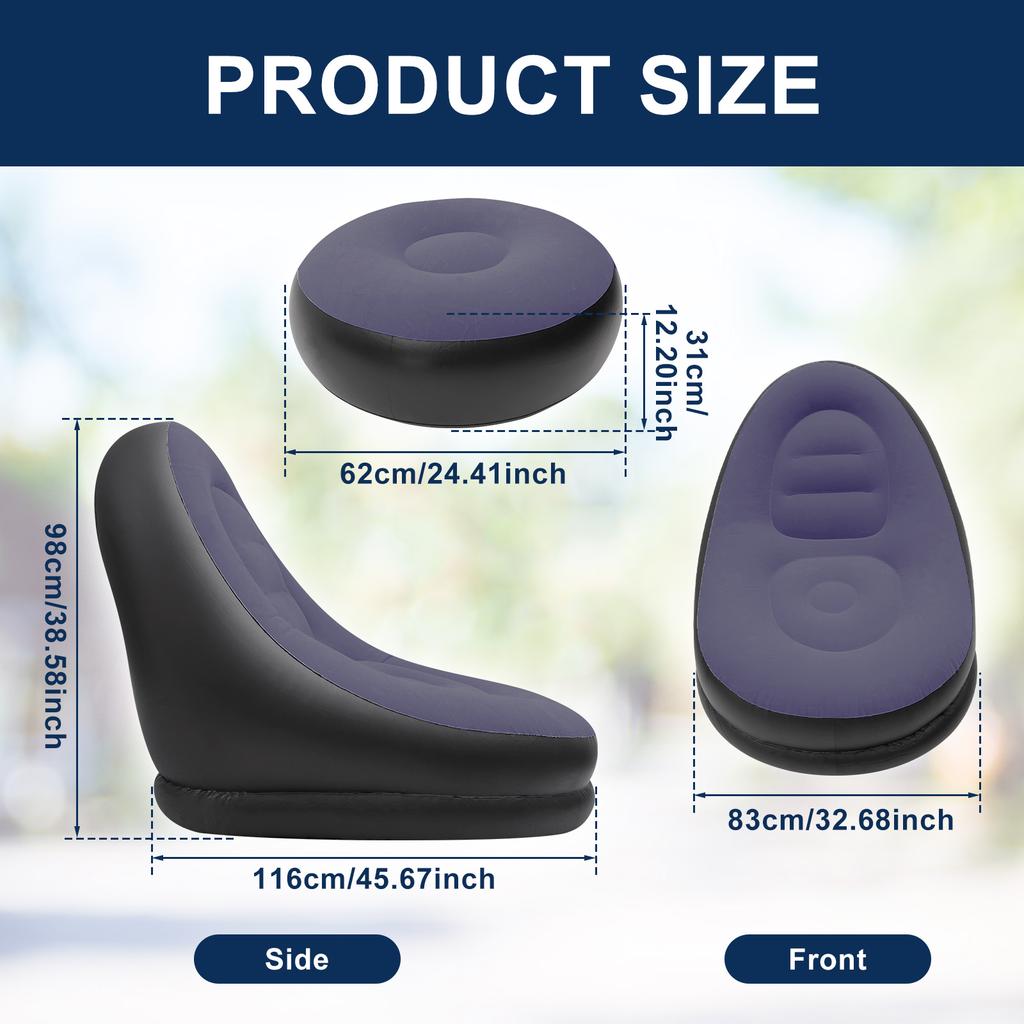 Portable Inflatable Lazy Chair PVC Air Couch Sofa with Foot Pad & Repair Patches Ergonomic Blow Up Lounger Chair for Living Room