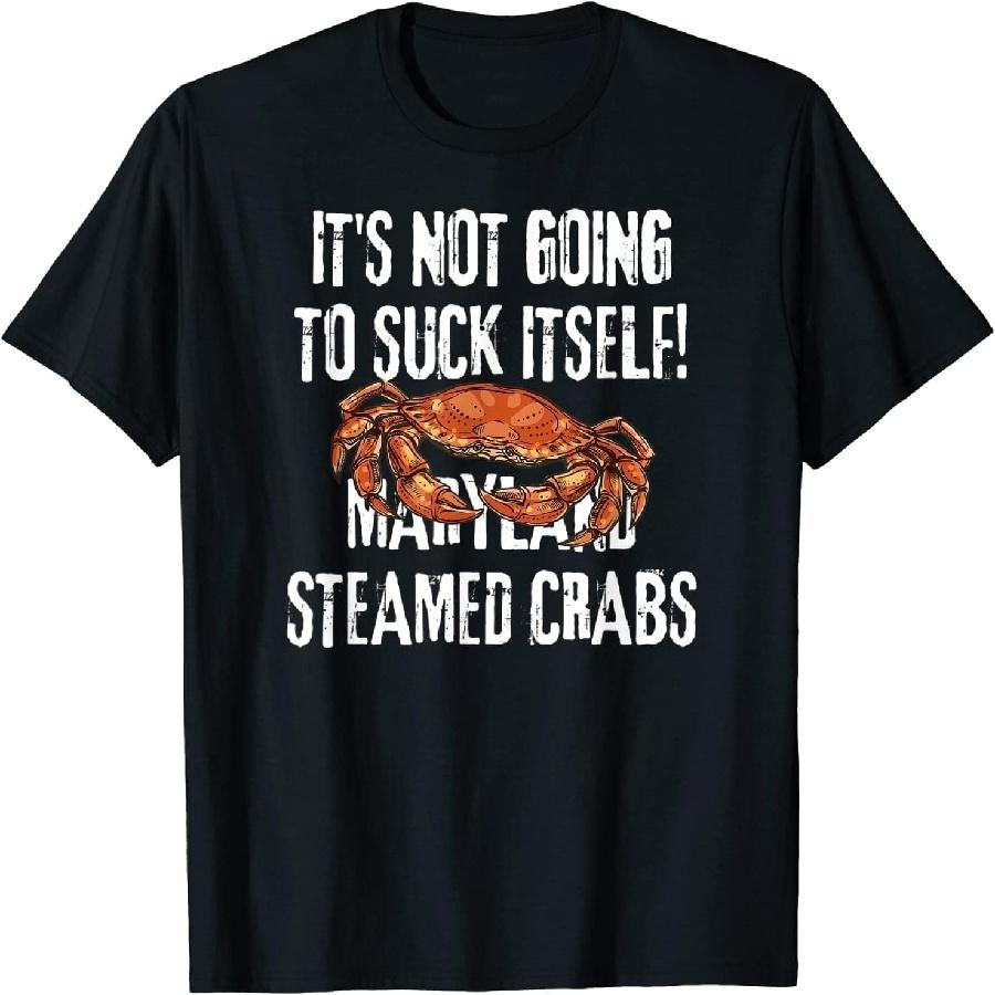 HATANSE Funny Crabs Maryland Crab Eating Graphic T-Shirt S