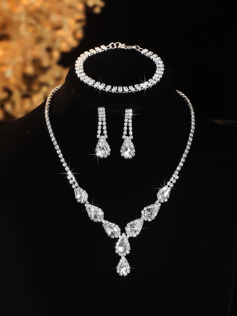 European Style Diamond-Inlaid Evening Necklace & Jewelry Set for Brides