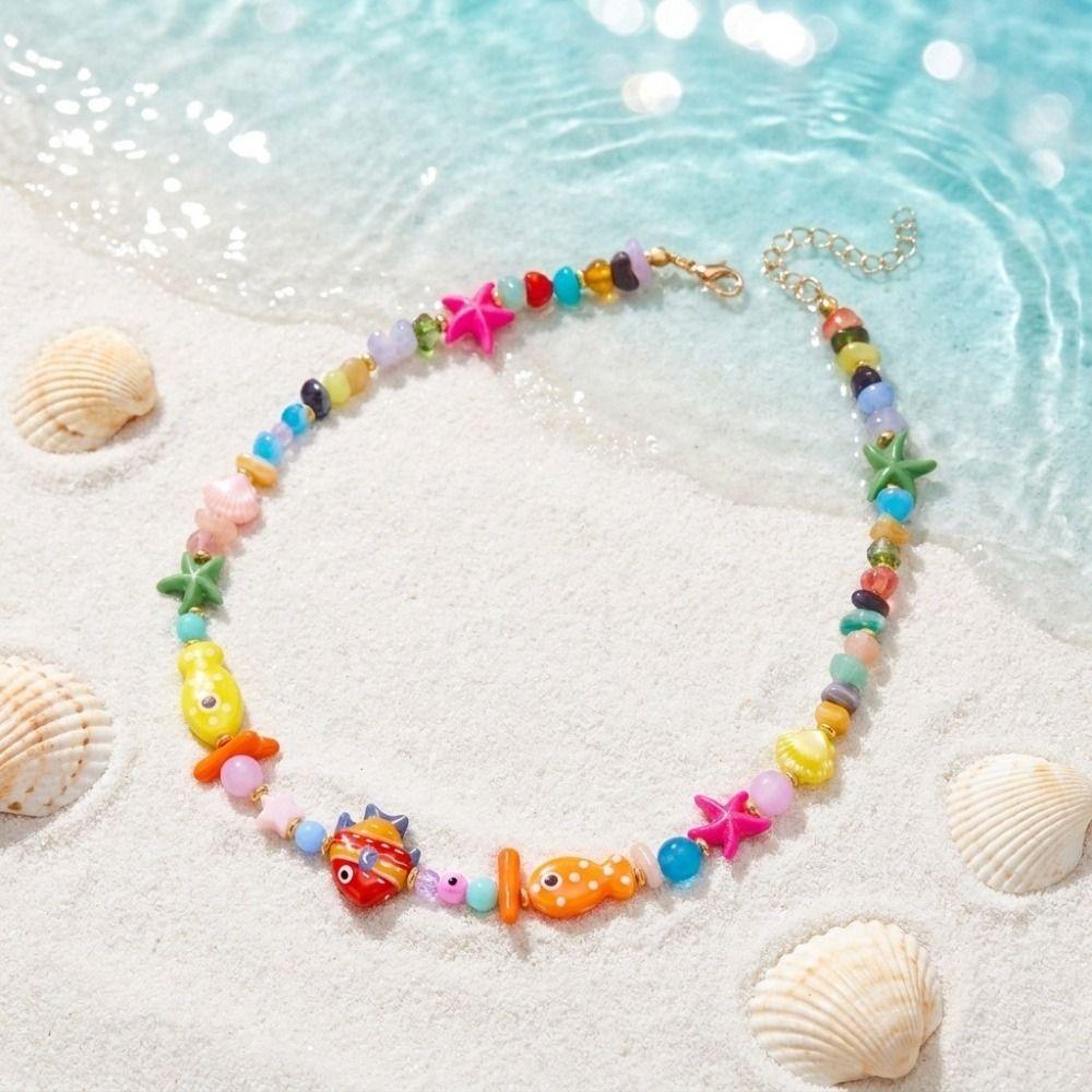 Handmade Bohemian Shell Necklace Colorful Ceramic Ocean Series Necklace For Women
