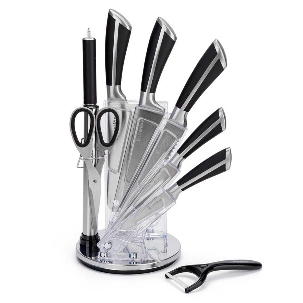 9-Piece Kitchen Knife Set In A Stand With Sharpener And Scissors E-6263