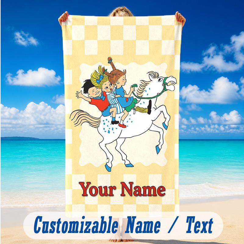 Beach Towel Custom Name Text, Quick Dry Large Towel For Beach HomePippi Longstocking