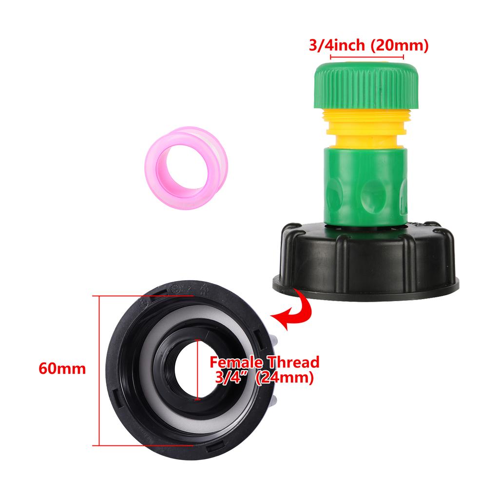 IBC Tank Adapter Replacement Valve Tap S60 Coarse Thread Reduce 1/2"3/4"1" Pipe Connection Water Tank Garden Irrigation Coupling