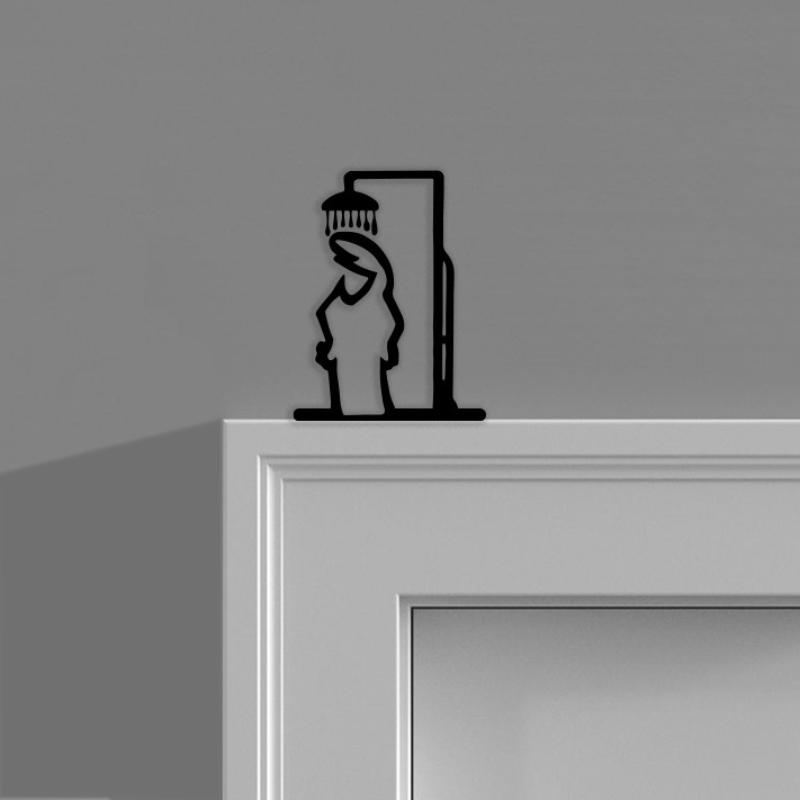 Black Shower Figure Wall Decoration Minimalist Line Metal Bathroom Sign Rustic Door Sign Funny Door Topper Home Decoration