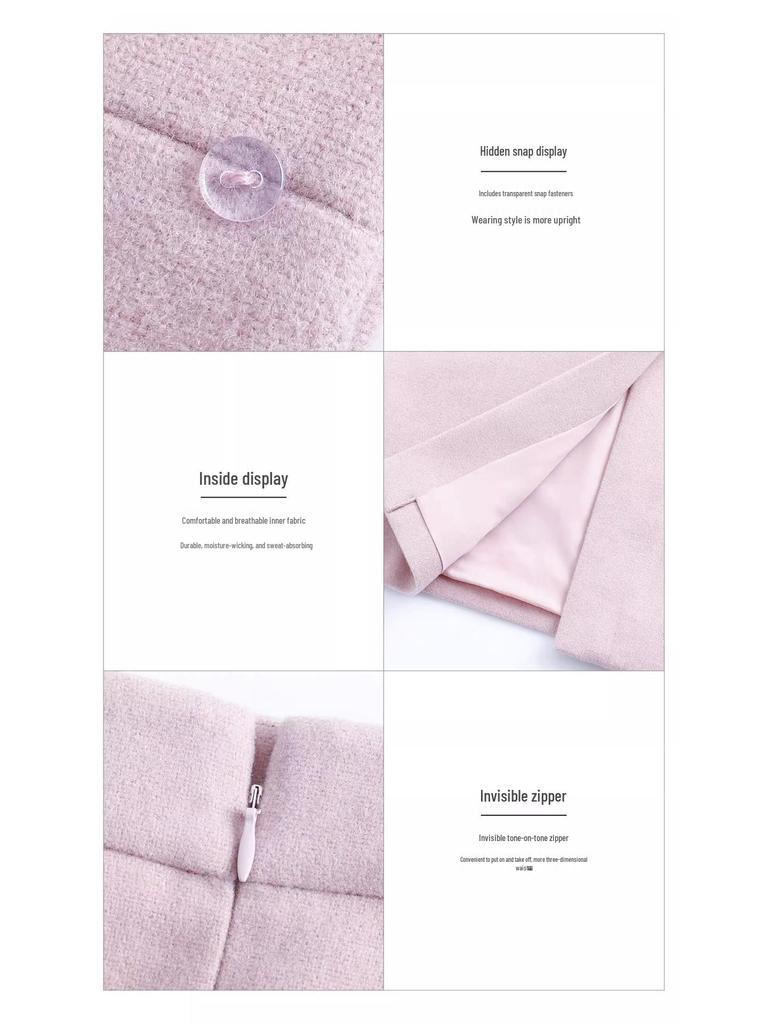 AD Korean Style Women's Stand-Up Collar Coat & Pink Wool Skirt Set, 2025 Winter Collection