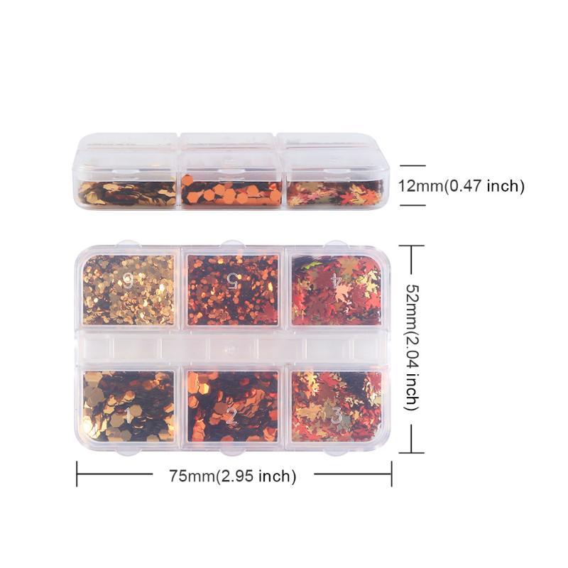 1 Set Schimmernde Mix-Laser-Nagelflocken 3D-Blatt-Nageldekoration 6 Fächer Holografische Rote Blätter Nagelglitzer Pailletten