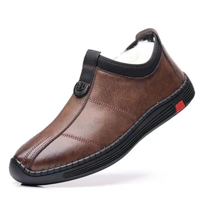 Autumn and winter men's shoes single cotton leather shoes British fashion black casual shoes lace-up soft leather soft sole Doudou shoes men