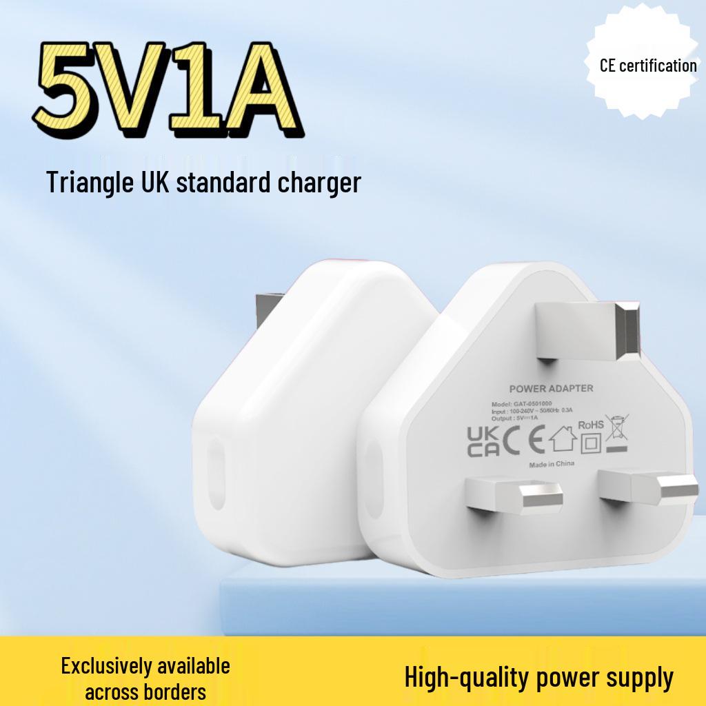 5V 1A UK Triangular Charger for Apple Phones, CE Certified USB Charging Headset