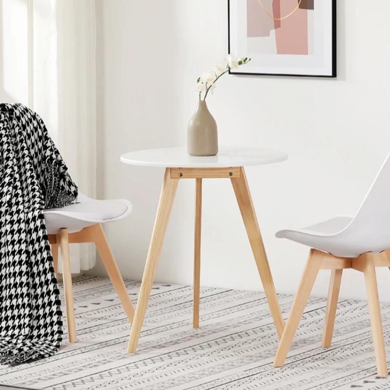 Solid Wood White Small round Table Nordic Minimalist Balcony Leisure Coffee Home Mini Tea Table