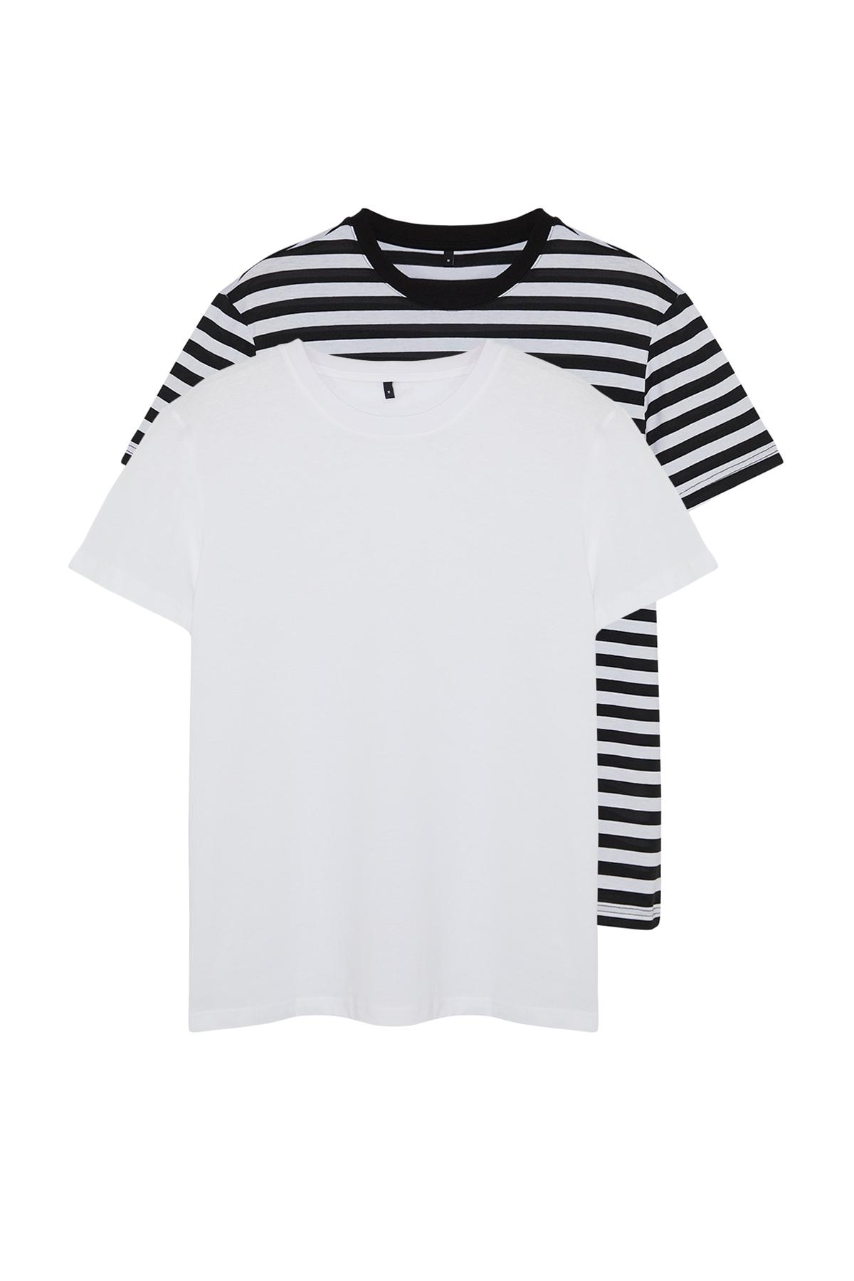 

Men s Fashion New T-Shirt White-Black Striped Basic Regular Regular Cut 2-pack Short Sleeve T-Shirt S разноцветный