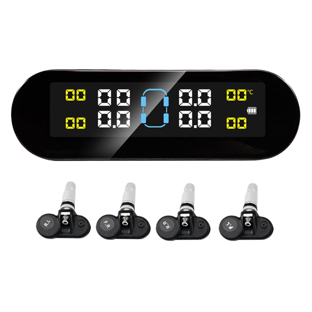 TPMS 4 Wheel Tyre Pressure Monitor Real-time Display TPMS Monitor Solar Power&USB Charge LCD Display Auto Security Alarm Device