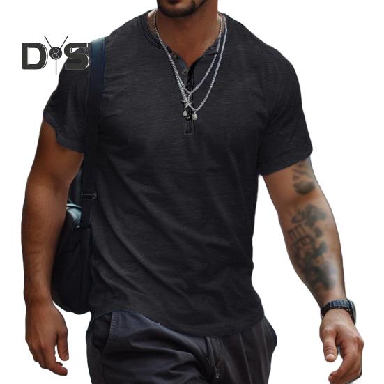 Pánské tričko s knoflíčky a krátkým rukávem, jednobarevné, ležérní letní top pro domov, posilovnu, ulici, dovolenou