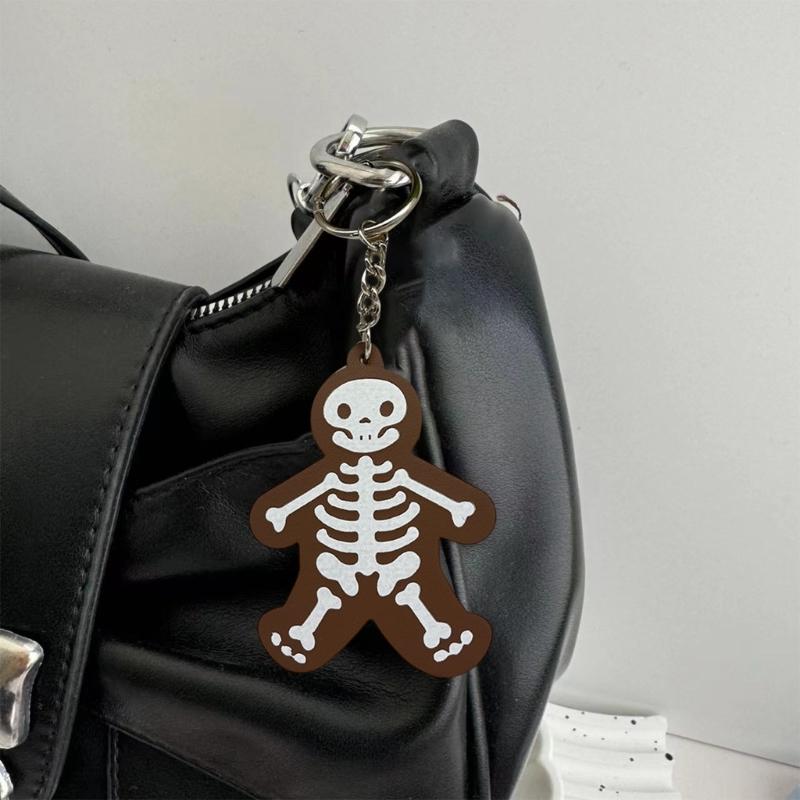 Practical Leather Keychain Feature Gothic Skeleton Charm For Year Round Style And Special Occasion Accessorizing