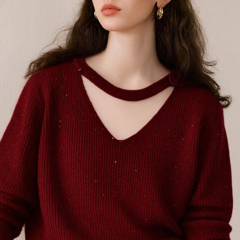 

Olrain French Style Sequin V-Neck Pullover Sweater M