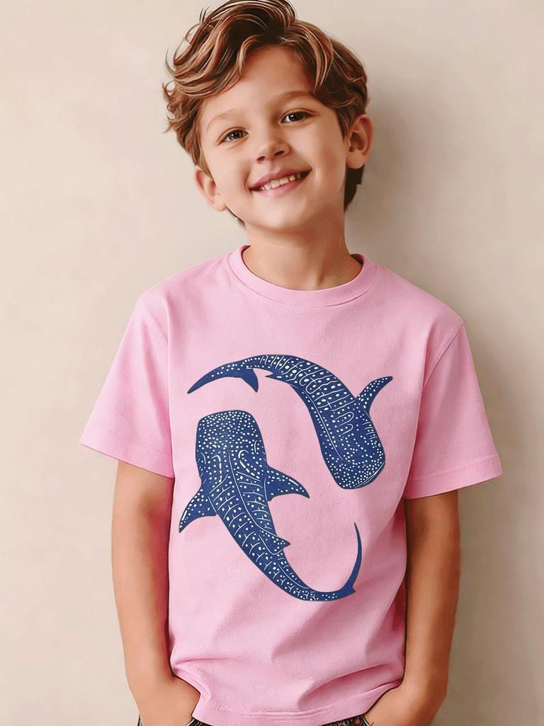 Spotted Whale Shark Kids Polyester T Shirt Boys Girls Parent Child Matching Short Sleeve Casual Breathable Family Daily Fashion Tee