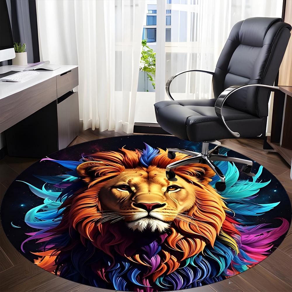 1pc Lion Feathers Office Round Area Rug,  Mat Suitable ForOffice, Under Office Chairs Bedroom Living Room Home Decor, Room Deco