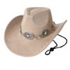 Western cowboy style faux suede hat Vintage metal decorative hollowed-out belt accessory Stage Performance Outdoor Party
