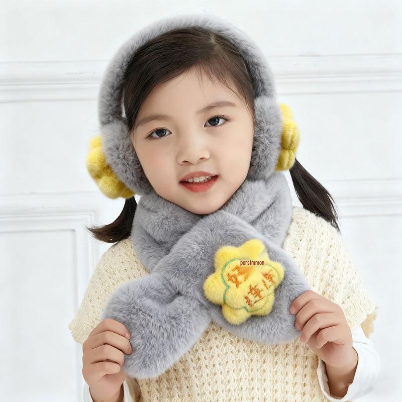 2025 Children's Cartoon Rabbit Fur Scarf – Thickened, Plush, Autumn/Winter Baby Neck Warmer for New Year and Christmas.