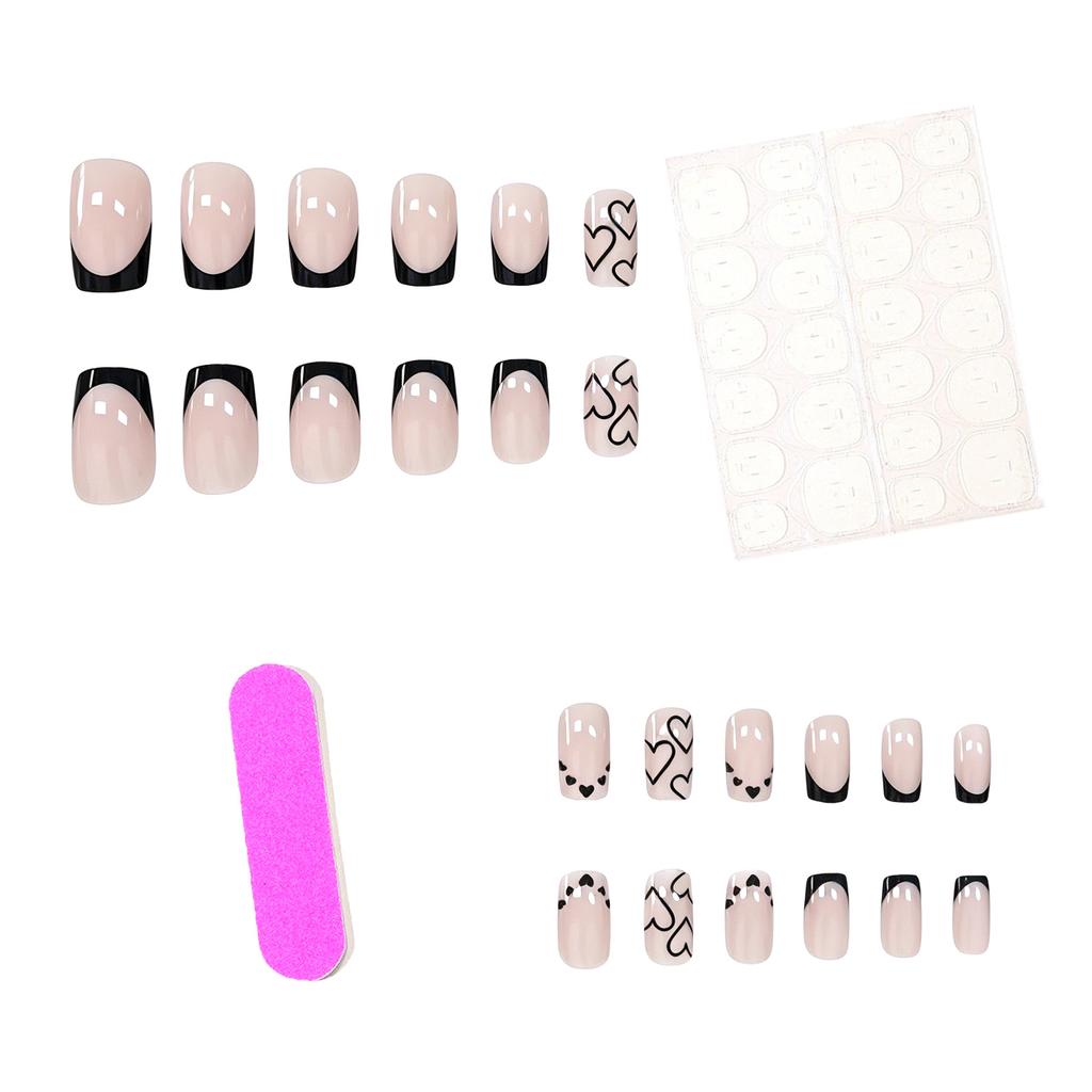 24 Pieces Of Manicure Classic French Sweet And Cool Love Valentine'S Day Theme Medium And Long Square Wearing Armor