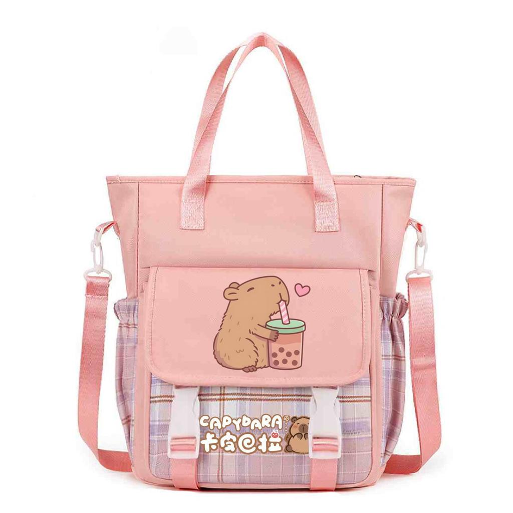 Crossbody bag, primary school, junior high school schoolbag, male and female students tutoring bag, cute kapibara large-capacity shoulder bag.