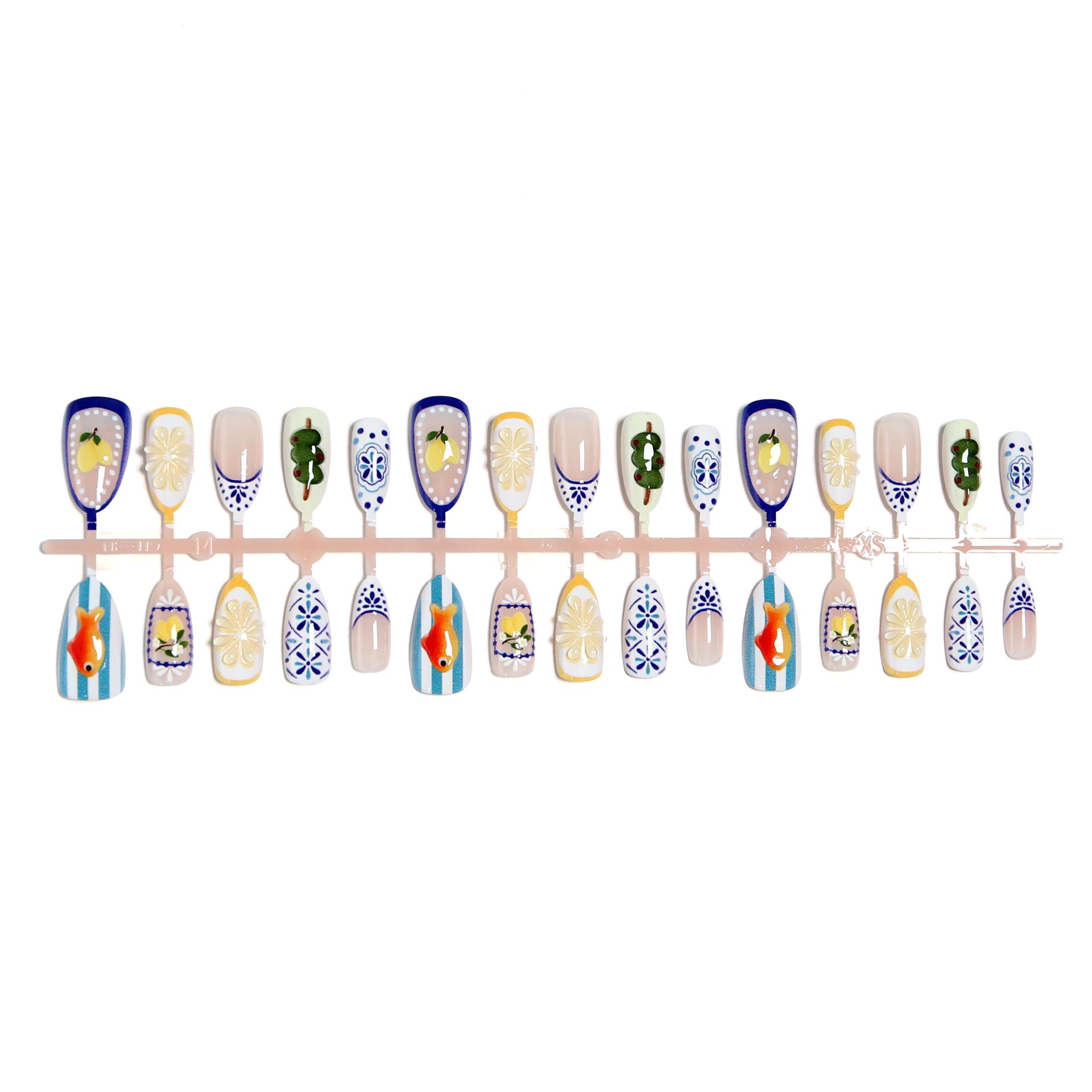 European and American medium-long almond-shaped, 3D carved, high-class handmade wearable fake nails.