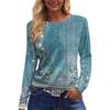 Women's Fashion Casual Slit Hem Round Neck Long Sleeve Loose  Printed T-Shirt Ladies Top