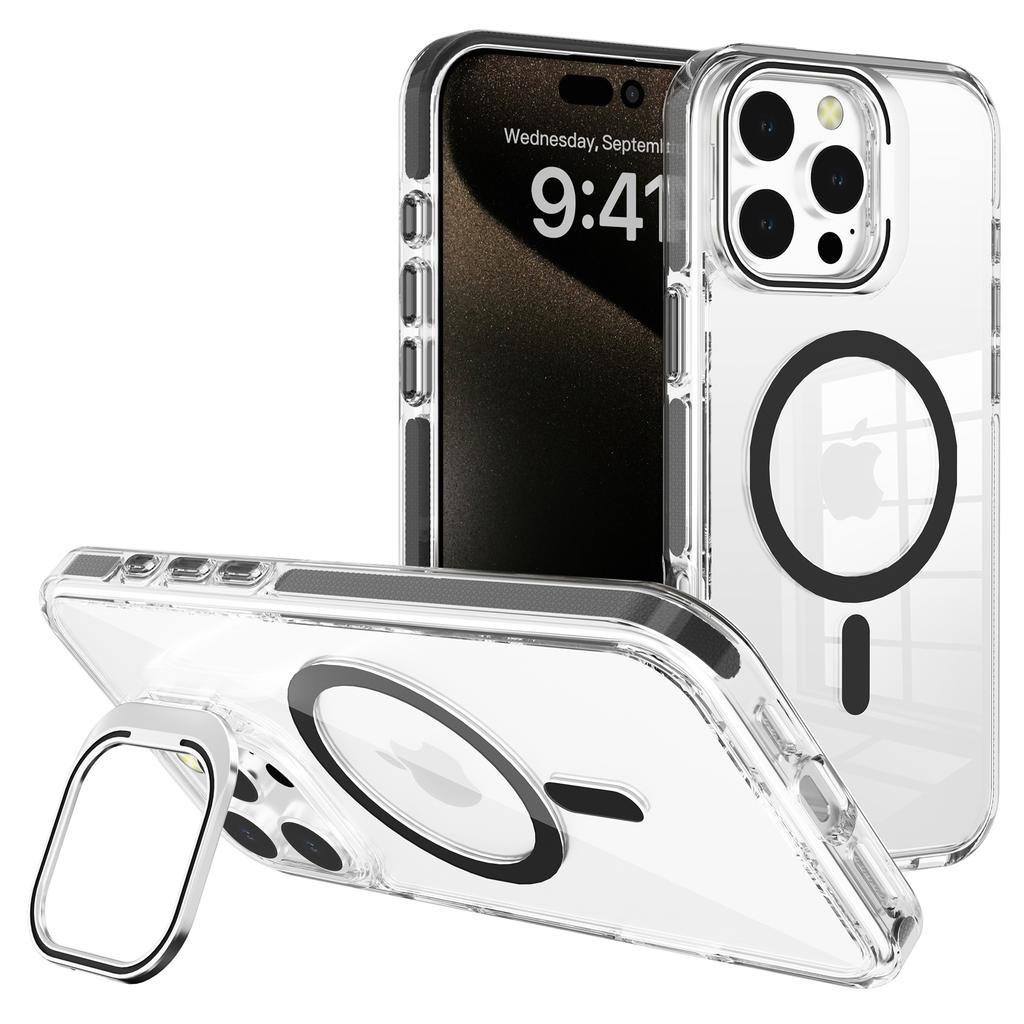 J2 Series For iPhone 16 Pro Case Compatible with MagSafe TPU+PC Clear Phone Cover Built-In Kickstand