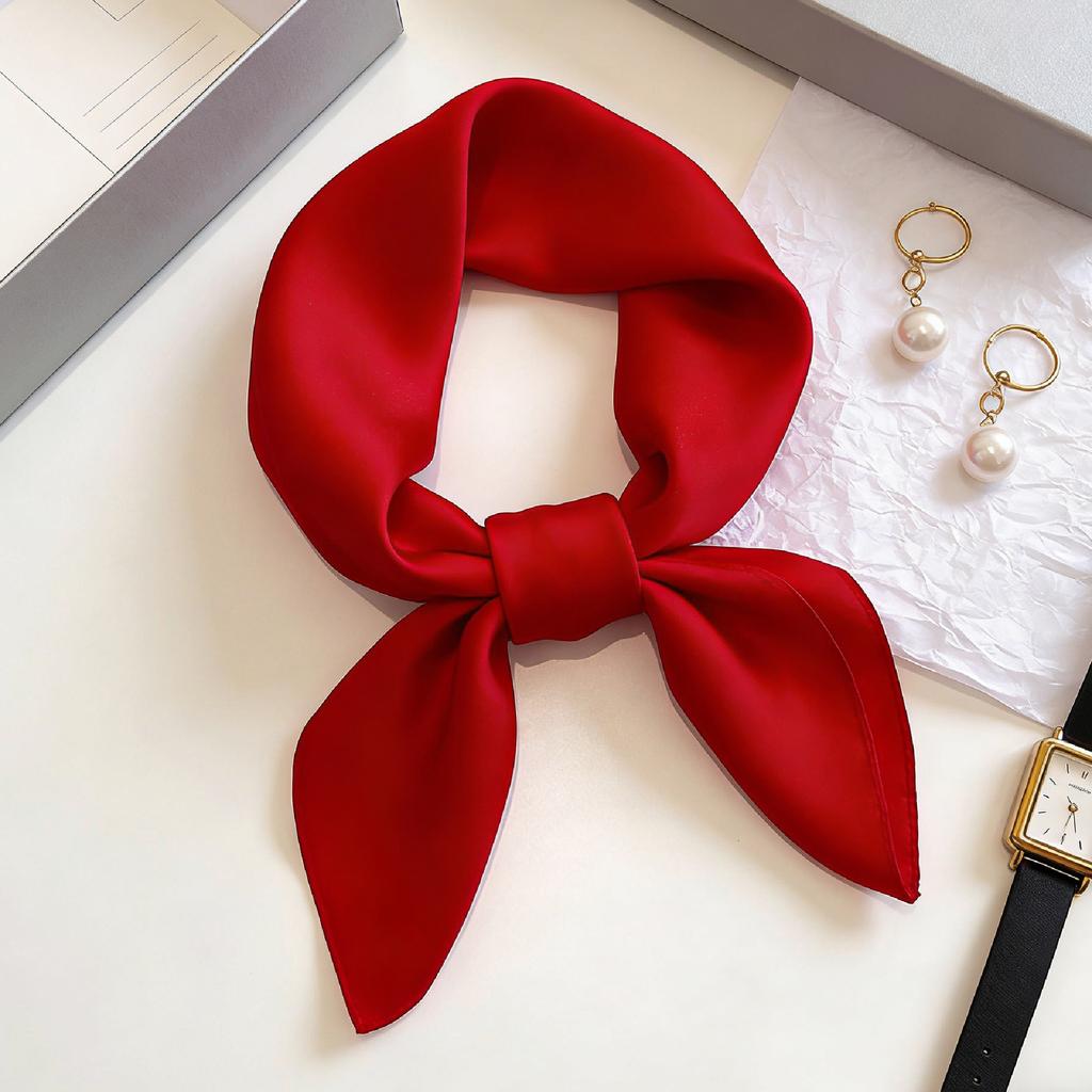 Burgundy small square scarf silk scarf women's spring, autumn and summer professional matching shirt neck protection scarf hair band tulle scarf scarf