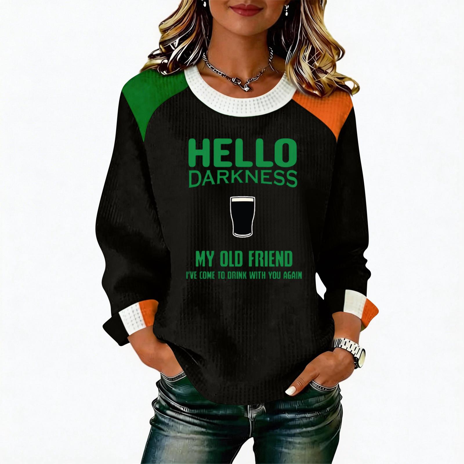 Женская повседневная модная блузка с длинным рукавом и круглым вырезом, пуловер с принтом L чёрный