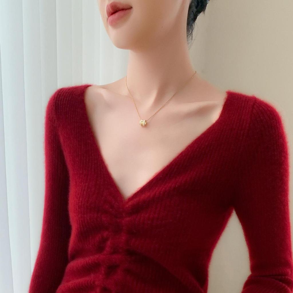 Women's Slim-Fit Cashmere Drawstring Waist V-Neck Sweater - Autumn/Winter 2025 Collection