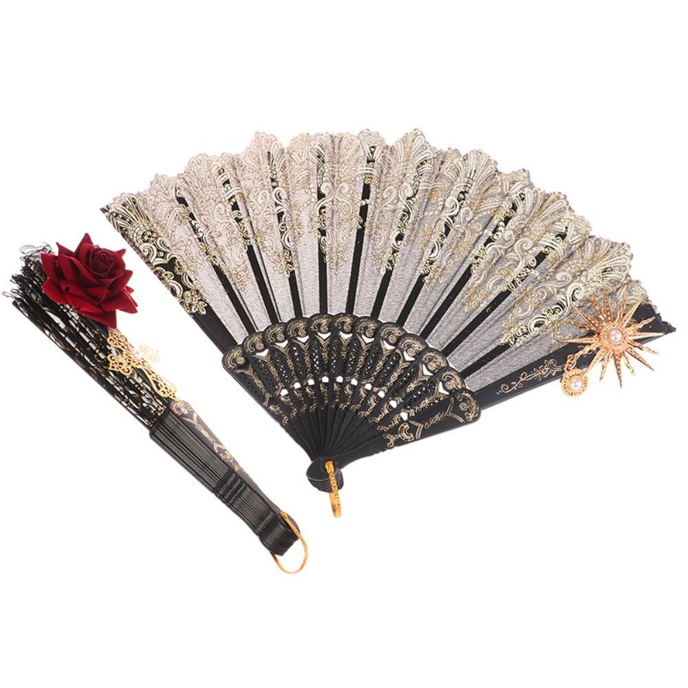 European Style Photography Prop Lolita Lace Fan Dance Hand Fan Folding Fan Lace Rose Folding Fan