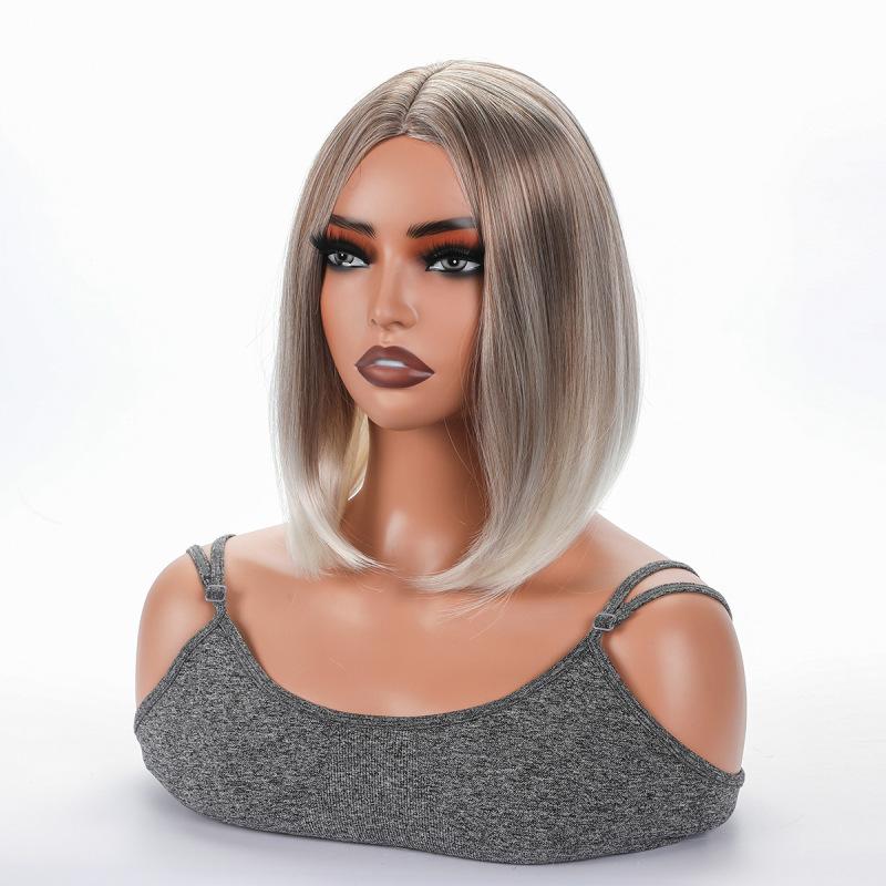 Ladies Short Straight Bob Synthetic Wigs for Women Middle Part White Brown Blonde Wig Cosplay Party Daily Heat Resistant Fiber Hair