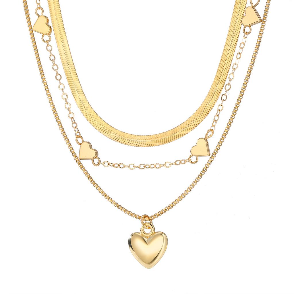 Heart-shaped pendant snake bone chain multi-layered necklace for women European and American-style, understated luxury, niche, vintage clavicle chain