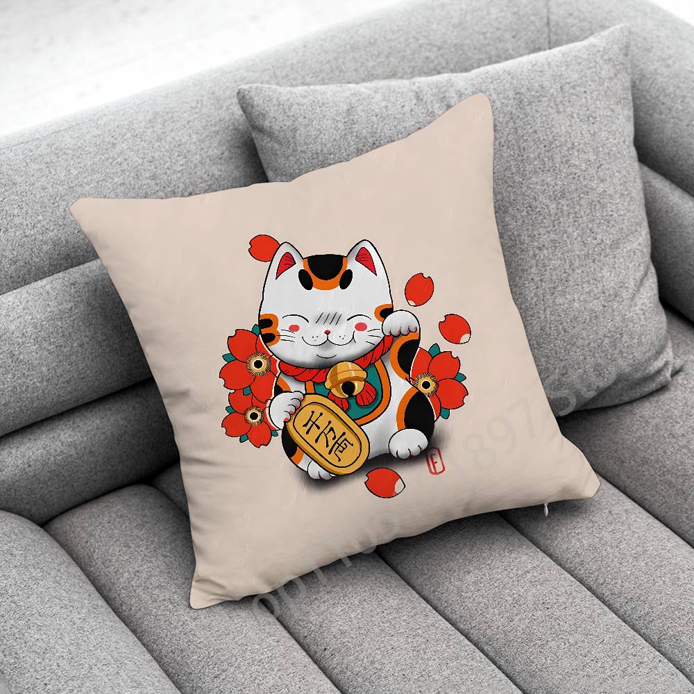 Maneki Neko Lucky Money Cat Throw Pillow Case For 45X45Cm 40X40Cm 55X55Cm 50X50Cm 30X30Cm Square Car Pillowcase Shell