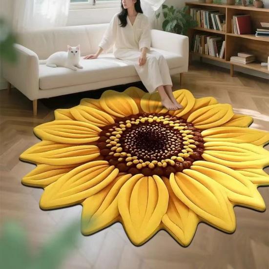 Yousheng Floor Mat Large Size Non-Slip Backing Plush Rug 3D Sunflower Design Door Mat Living Room Bathroom Kitchen Decoration
