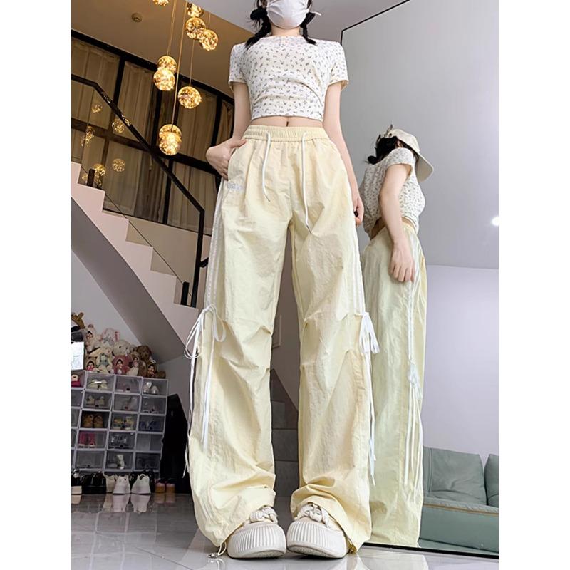 

Летние быстросохнущие повседневные брюки Dopamine Bow, повседневные рабочие брюки, свободные американские широкие брюки с высокой талией, женские M