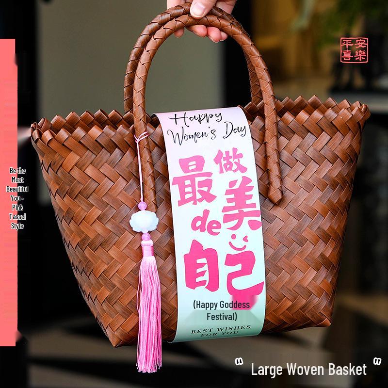 38th Festival Goddess Gift Set: High-End Bamboo Basket Souvenir for Employees