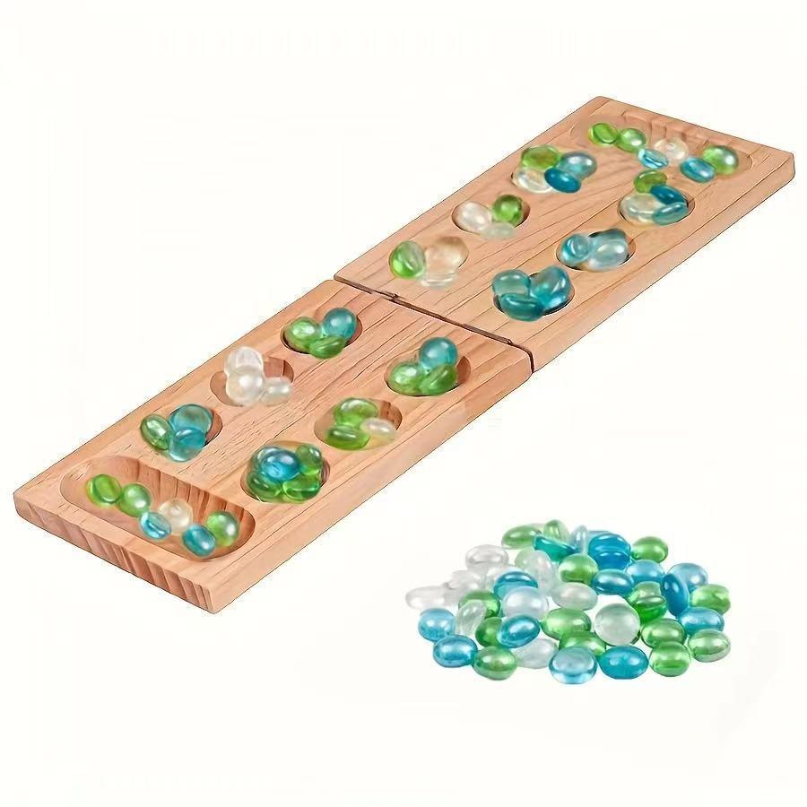 Pine Wood Gemstone Mancala Board: Educational Toy for Spatial Thinking