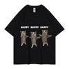 Lustiges Süßes Katzen-Meme Grafik-T-Shirt Glücklicher Tanz Katzen-Aufdruck Kurzarm-T-Shirt Modische Alltagsbekleidung Unisex Damen Freizeit-T-Shirts