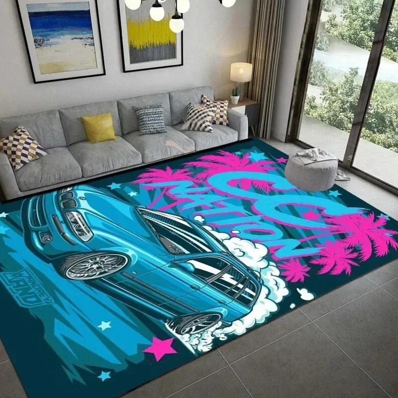 Racing Car Pattern Carpet for Man Cave Bedroom Living Room Home Sofa Decoration Washable Rug Kid Play Decor Floor Big Size Mat