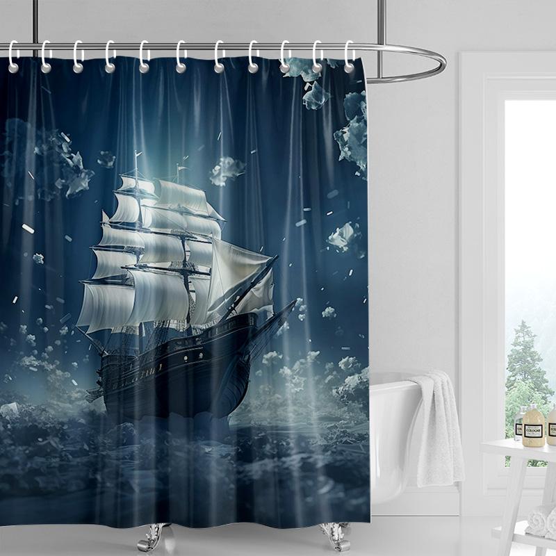 Nordisk minimalistisk duschdraperi med havslivstema, vattentätt badrumsduschdraperi, rumsavdelare, heminredning 180x180cm