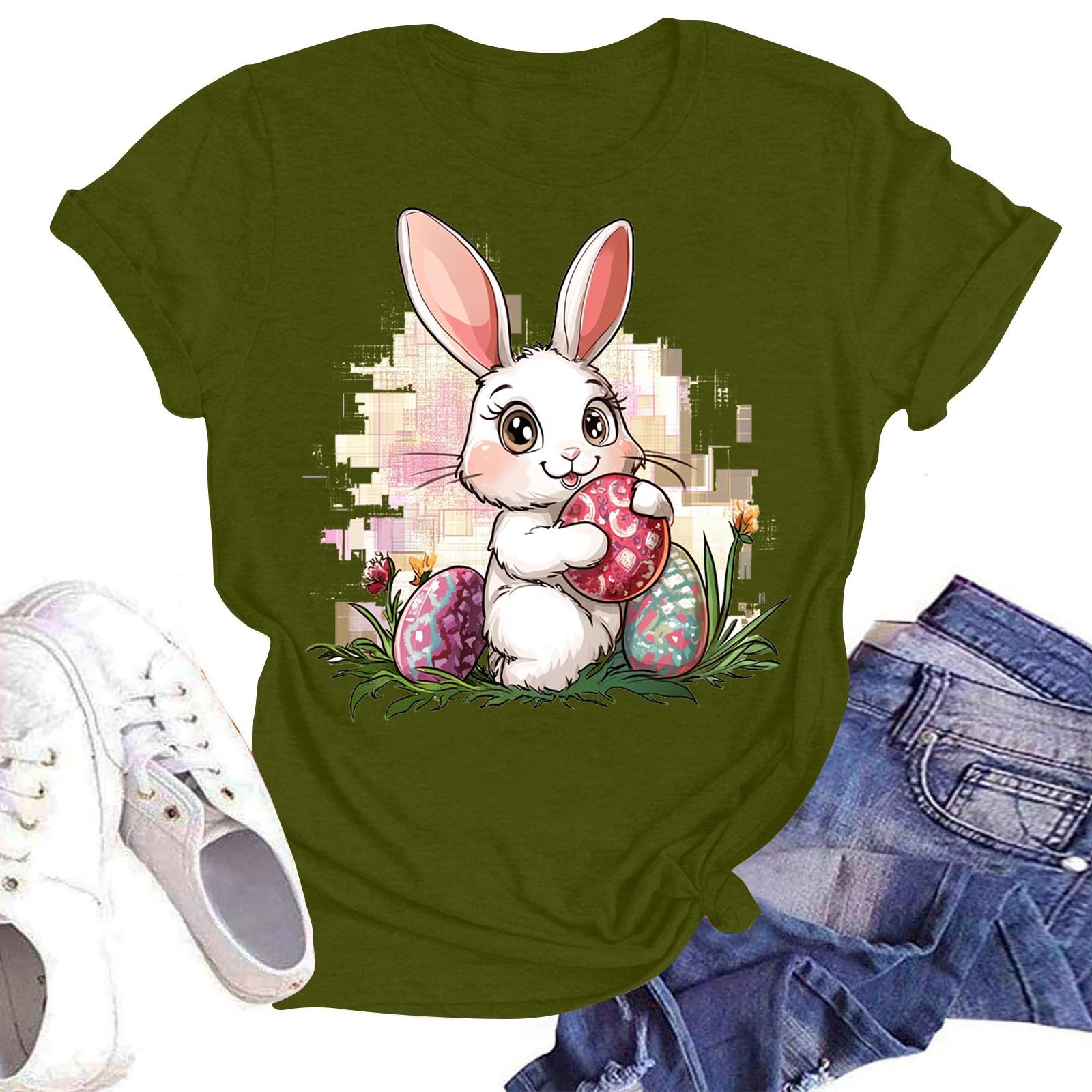

Женская повседневная модная уличная футболка с коротким рукавом и принтом в виде Пасхи L армия зеленый