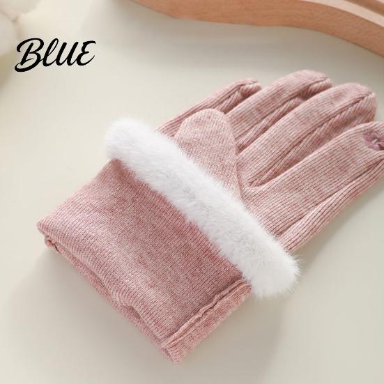 Stylish Gloves Winter with Fluffy Windproof Warm Touch Screen for Women Thermal Knitted Fur Trim
