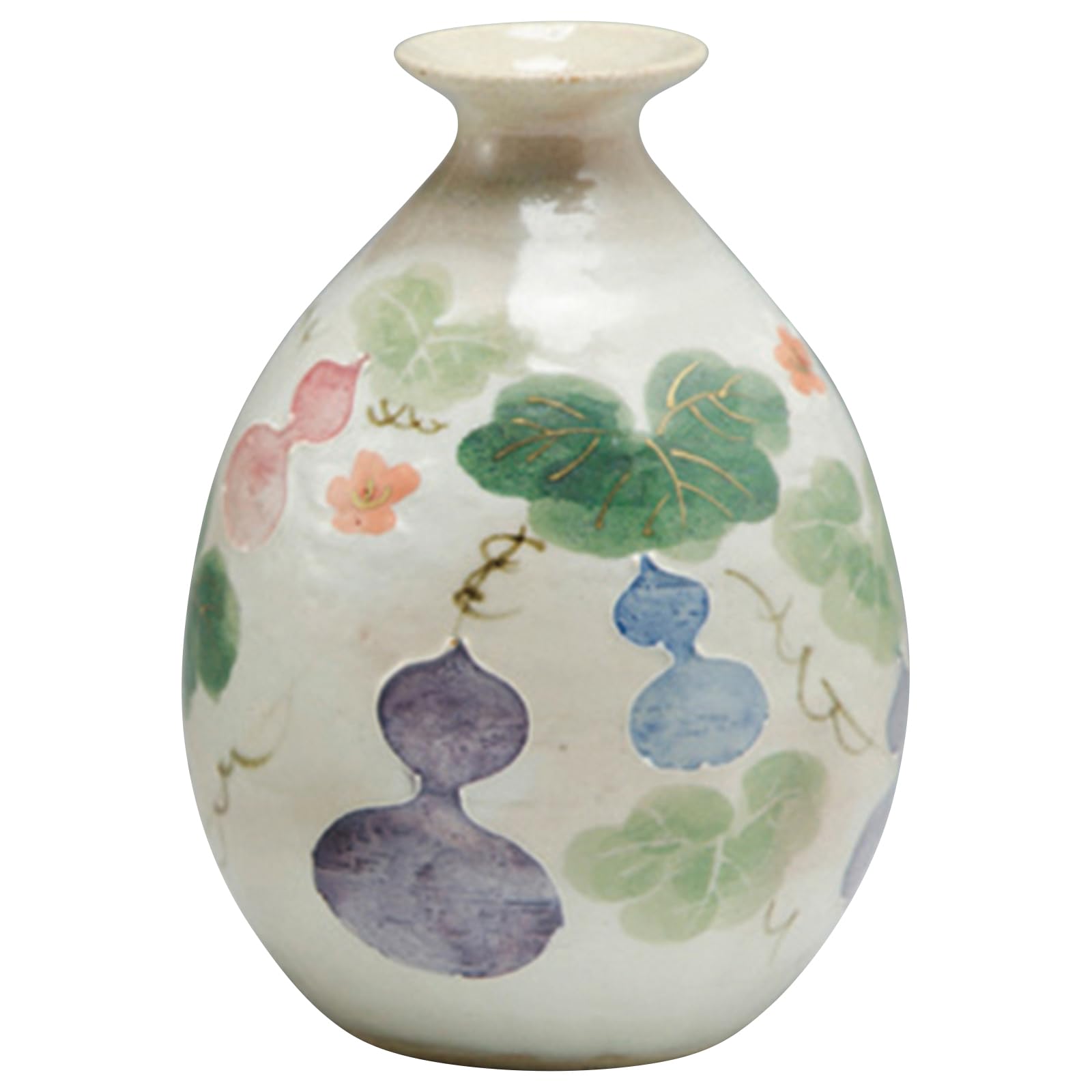 

Kyoto ware/Kiyomizu ware sake bottle (tokkuri) - approx. 395ml - Hanaroku gourd design - Made in Japan - RHH214-01