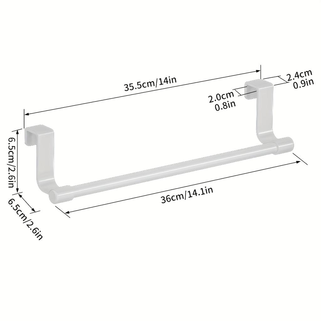 1 white plastic towel rack, suitable for kitchen cabinet doors - wall-mounted rack with multiple hooks for hanging towels